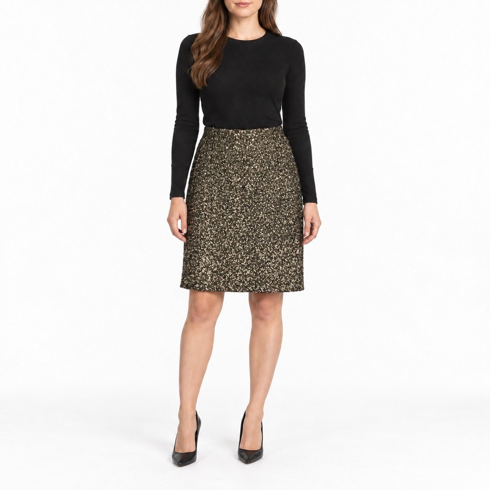 Gianni Bini Jenner Skirt Women L Gold Sequin Pencil Back Slit PE141104